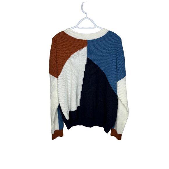Sweaters - Color Block Long Sleeve Knit Sweater Cream